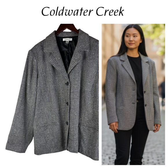 Coldwater Creek Jacket Blazer Coat Sz 3X 22 24 Wool Blend Black Sparkle Tweed - Picture 1 of 8